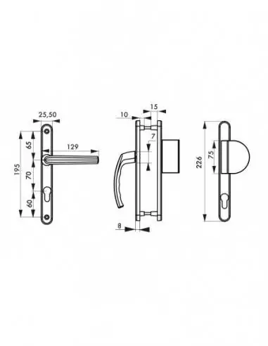 Poignée de porte Sultane 235x25 c7x70 trou de cylindre palière argent f1 Poignée de porte Sultane 235x25 c7x70 trou de cylindre palière argent f1