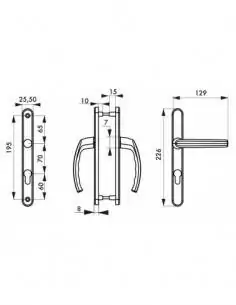 Poignée de porte Sultane 235x25 c7x70mm trou de cylindre argent f1 2