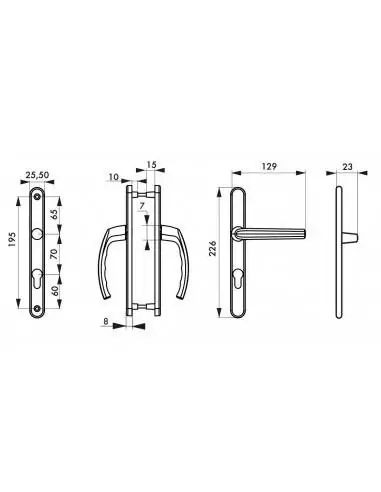 Poignée de porte Sultane 235x25 c7x70mm trou de cylindre béquille saillie réduite inox f9 Poignée de porte Sultane 235x25 c7x70mm trou de cylindre béquille saillie réduite inox f9
