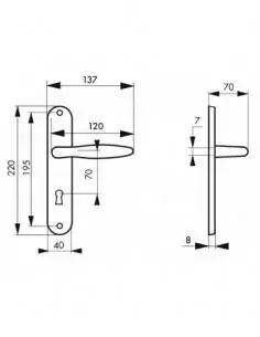 Poignée de porte Thalia trou de clé, l 2