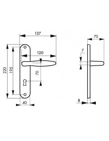 Poignée de porte Thalia trou de clé, l Poignée de porte Thalia trou de clé, l