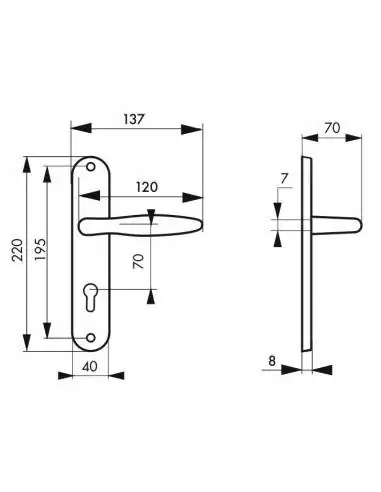 Poignée de porte Thalia trou de cylindre, i Poignée de porte Thalia trou de cylindre, i
