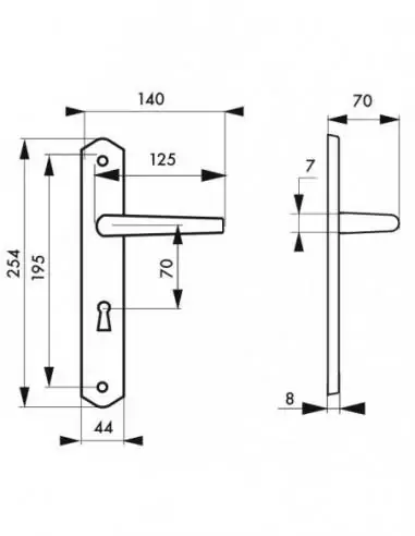 Poignée de porte Themis trou de clé, l brut Poignée de porte Themis trou de clé, l brut