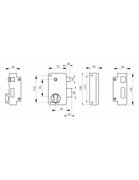 Boîtier à cylindre profilé 75 x 130 mm droite