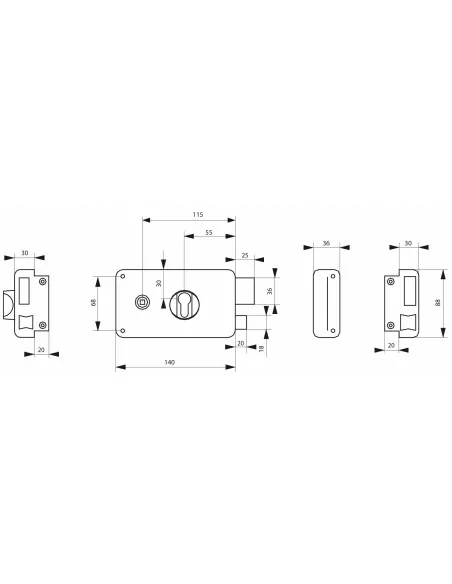 Boîtier à cylindre profilé 140 x 88 mm droite