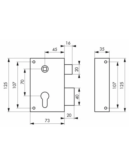 Boîtier à cylindre profilé 73 x 125 mm droite