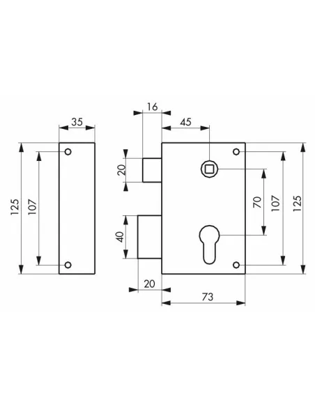 Boîtier à cylindre profilé 73 x 125 mm gauche