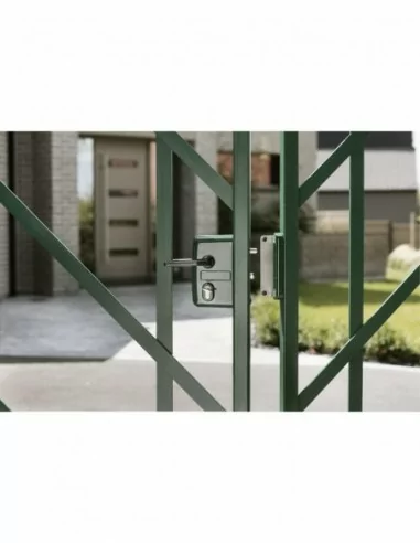 Boîtier serrure avec coffre pour portail - réversible - finition vert 6005 Boîtier serrure avec coffre pour portail - réversible - finition vert 6005