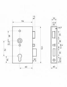 Boîtier serrure l40mm avec coffre pour portail - gauche 2