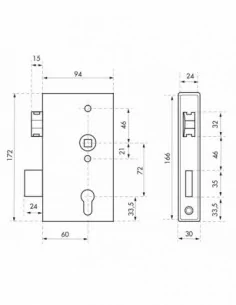 Boîtier serrure portail l30mm avec coffre pour tube 30 2