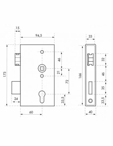 Boîtier serrure portail l40mm avec coffre pour tube 40 Boîtier serrure portail l40mm avec coffre pour tube 40