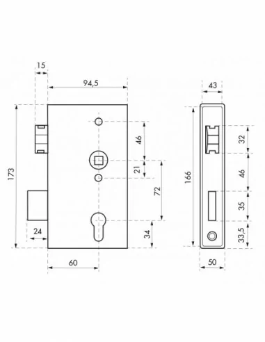 Boîtier serrure portail l50mm avec coffre pour tube 50 Boîtier serrure portail l50mm avec coffre pour tube 50