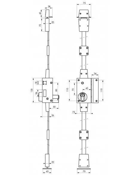 Boîtier de verti cp bronze à fouillot 75 x 130 mm droite