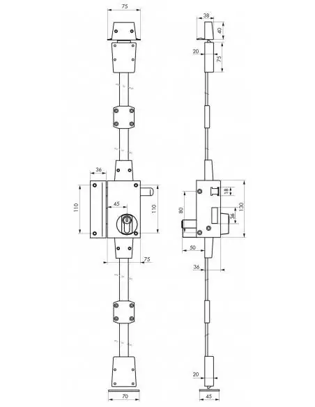 Boîtier de verti cp bronze à tirage 75 x 130 mm gauche