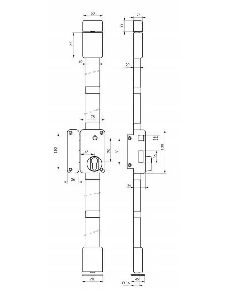 Boîtier de serrure beluga cp blanche à fouillot 75 x 130 mm gauche