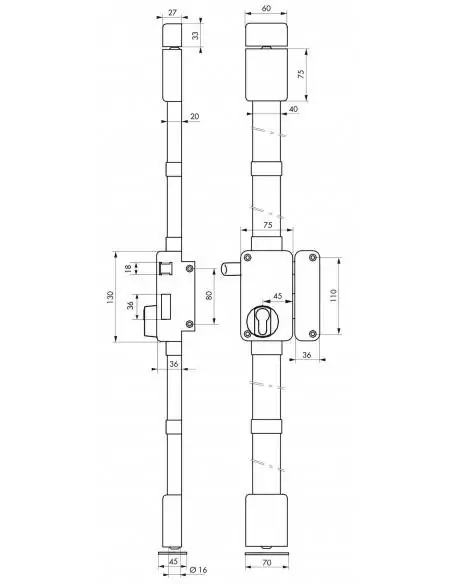 Boîtier de serrure beluga cp blanche à tirage 75 x 130 mm droite