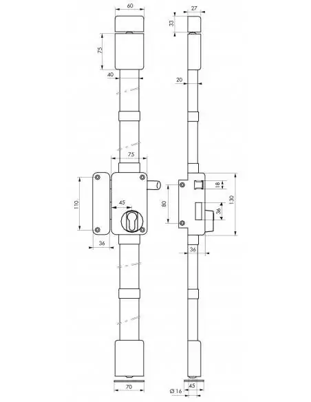 Boîtier de serrure beluga cp blanche à tirage 75 x 130 mm gauche