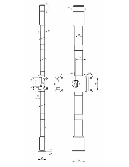 Boîtier de serrure horga blanc à tirage 140 x 88 mm droite