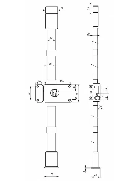 Boîtier de serrure horga blanc à tirage 140 x 88 mm gauche