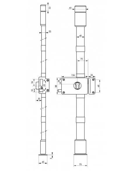 Boîtier de serrure horga marron à tirage 140 x 88 mm droite