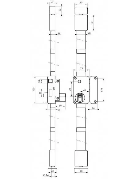 Serrure multipoint à appliquer beluga blanche cp transit 2 à fouillot 75 x 130 mm droite 4 clés