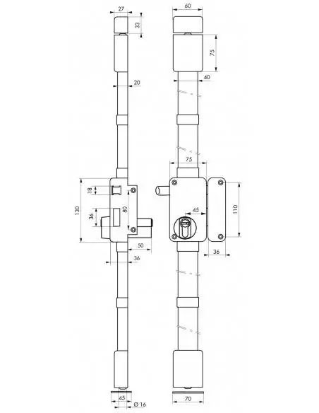 Serrure multipoint à appliquer beluga blanche cp transit 2 à tirage 75 x 130 mm droite 4 clés