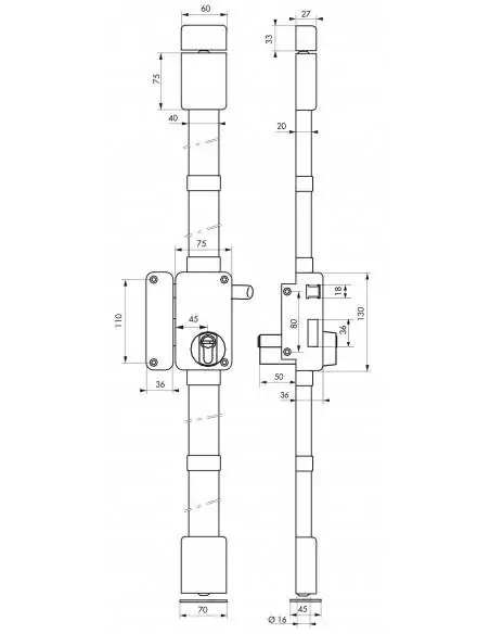 Serrure multipoint à appliquer beluga blanche cp transit 2 à tirage 75 x 130 mm gauche 4 clés