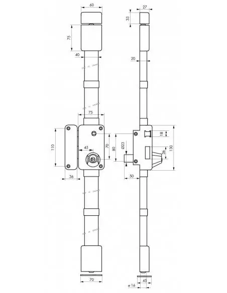 Serrure multipoint à appliquer beluga blanche cr hg5 à fouillot 75 x 130 gauche 4 clés