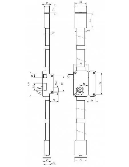 Serrure multipoint à appliquer beluga blanche cr hg5 à tirage 75 x 130 droite 4 clés