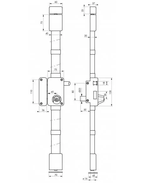 Serrure multipoint à appliquer beluga blanche cr hg5 à tirage 75 x 130 gauche 4 clés