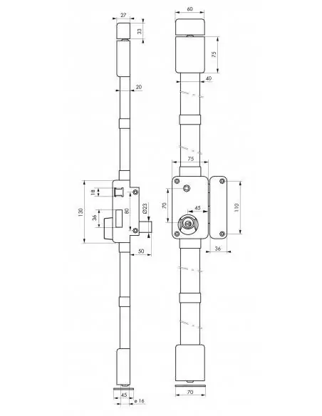 Serrure multipoint à appliquer beluga blanche cr transit 2 à fouillot 75 x 130 droite 4 clés