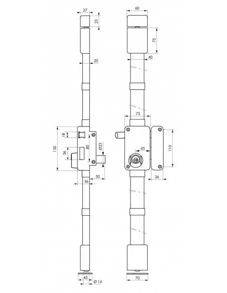 Serrure multipoint à appliquer beluga blanche cr transit 2 à tirage 75 x 130 droite 4 clés