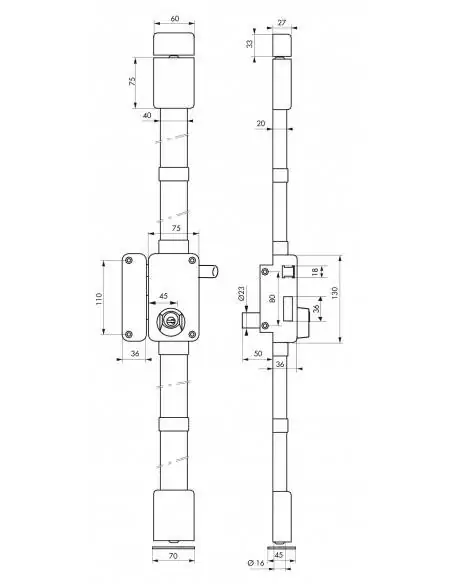 Serrure multipoint à appliquer beluga blanche cr transit 2 à tirage 75 x 130 gauche 4 clés