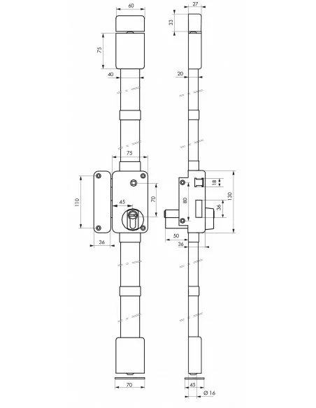 beluga marron cp transit 2 à fouillot 75 x 130 mm gauche 4 clés