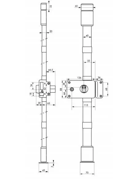 Serrure multipoint à appliquer horga marron cp transit 2 à fouillot 88 x 140 mm droite 4 clés pour porte de 45 mm maxi