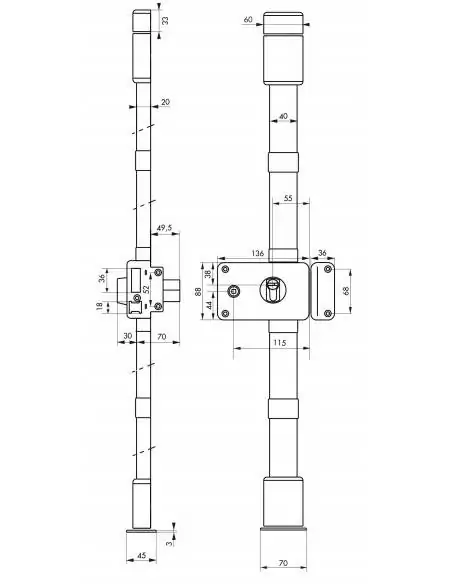 Serrure multipoint à appliquer horga marron cp transit 2 à fouillot 88 x 140 mm droite 4 clés pour porte de 50 mm maxi