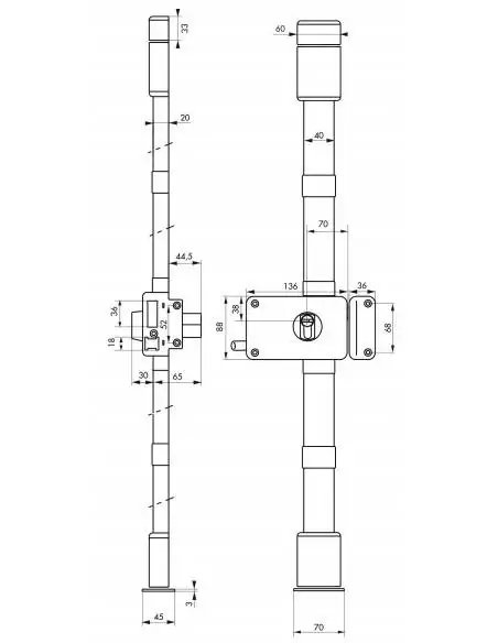 Serrure multipoint à appliquer horga marron cp transit 2 à tirage 88 x 140 mm droite 4 clés pour porte de 45 mm maxi