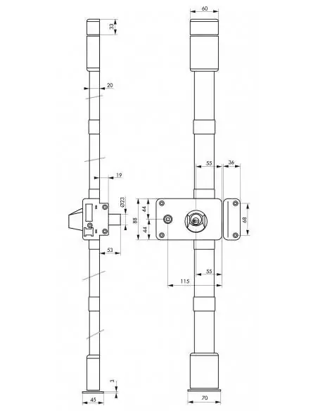 Serrure multipoint à appliquer horga marron cr hg5 à fouillot 140 x 88 mm droite 4 clés