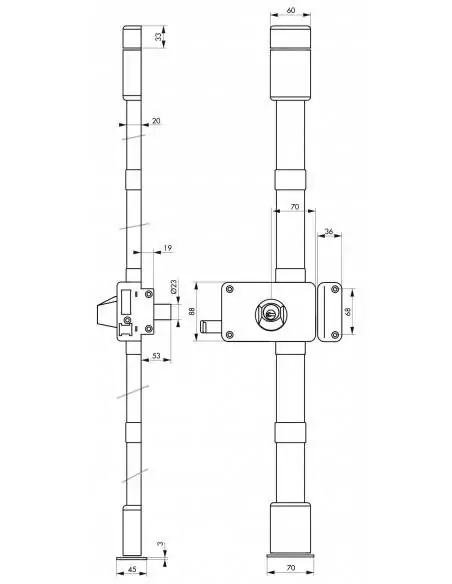 Serrure multipoint à appliquer horga marron cr hg5 à tirage 140 x 88 mm droite 4 clés