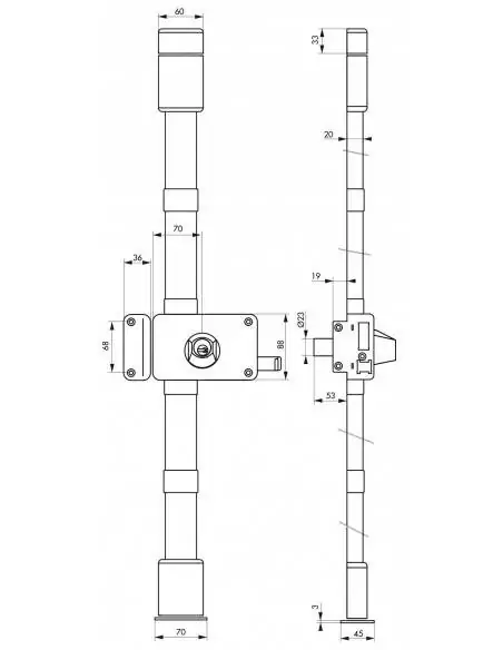 Serrure multipoint à appliquer horga marron cr hg5 à tirage 140 x 88 mm gauche 4 clés