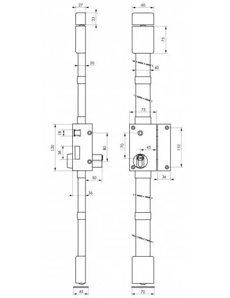 Serrure multipoint à appliquer targa bronze cp transit 2 à fouillot 75 x 130 mm droite 4 clés