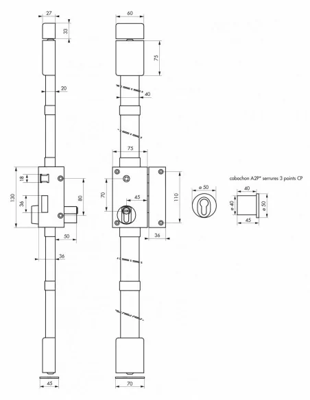 targa bronze cp transit 2 à fouillot 75 x 130 mm droite 4 clés