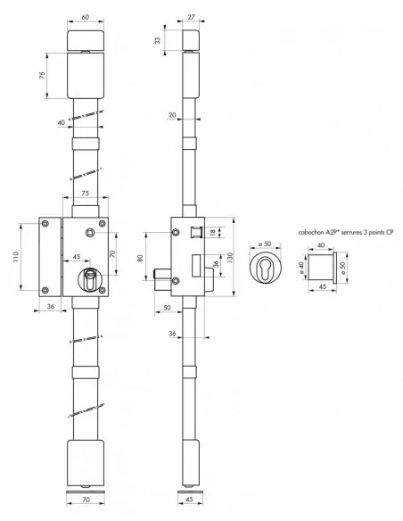 targa bronze cp transit 2 à fouillot 75 x 130 mm gauche 4 clés