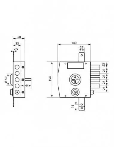 Serrure 3 pts a cles double panneton 1/2 tour droite Serrure 3 pts a cles double panneton 1/2 tour droite