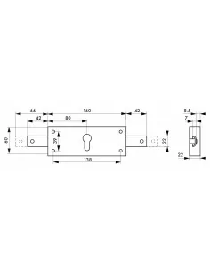 Boîtier serrure horizontale à cylindre pour rideau métallique 2 points latéraux 2
