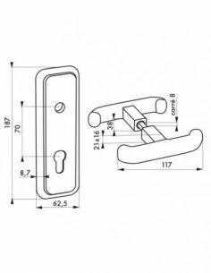 Poignee et plaque de propreté e70 pour porte basculante carré 8 mm pour réf. 096562 2