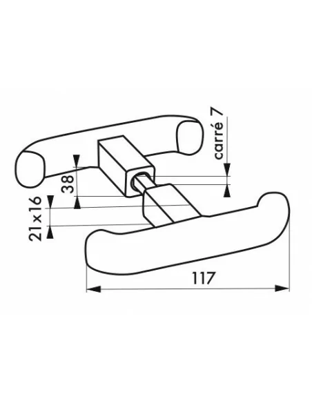 Poignee t. double carré 7 mm noir pour réf.096568