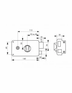 Boîtier à cylindre prof. 140 x 88 mm axe 60 droite "poussant" 2