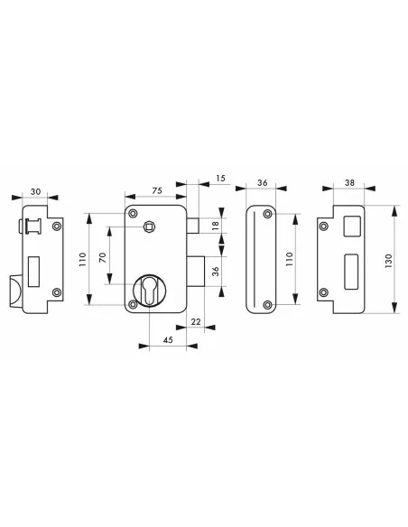 Boîtier à fouillot 75 x 130 mm droite «poussant»