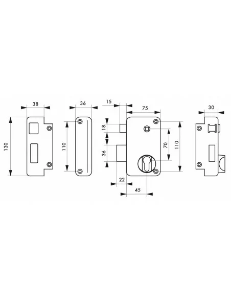 Boîtier à fouillot 75 x 130 mm gauche «poussant»